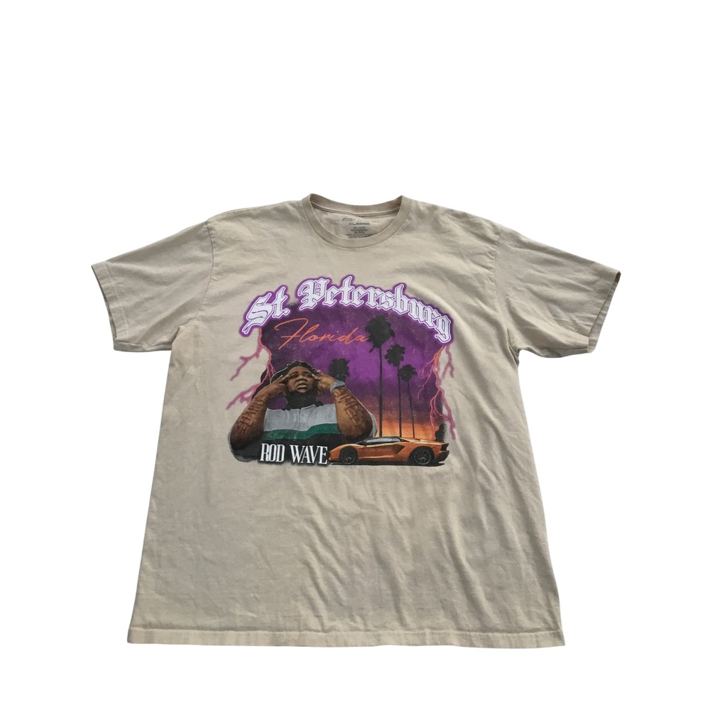 Rod Wave St. Petersburg Florida Graphic T-Shirt Mens XL Tan Rap‎ Hip Hop Tee